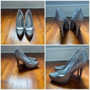 BCBG Silver Glam Heels